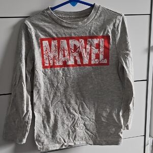 Amazon Essentials Kids Gray Long Sleeve Tee with Red Marvel Logo